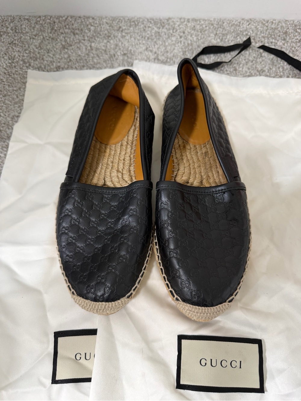 Authentic Gucci GG Black Leather Espadrille